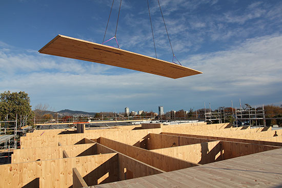 CLT panel being craned into place